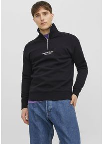 Jack & Jones JACK & JONES Herren Sweatshirt "JORVESTERBRO SWEAT QUARTER ZIP HN NOOS", schwarz, modisch, Gr. XS, bedruckt, angeraute Sweatware, Obermaterial: 70%