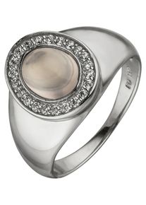 Jobo Damen Fingerring, 52, Silber 925 (Sterlingsilber), silber, Silber 925 (Sterlingsilber), Fingerringe, 925 Silber mit Rosenquarz und 22 Zirkonia