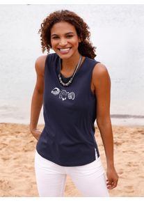 Casual Looks Damen Shirttop, blau, Gr. 38, unifarben, gemustert, 100% Baumwolle, Tops