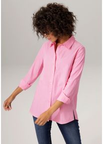 Aniston CASUAL Damen Longbluse, pink, modisch, Gr. 46, unifarben, Popeline, Web, Obermaterial: 100% Baumwolle, Blusen, mit kurzen Seitenschlitzen