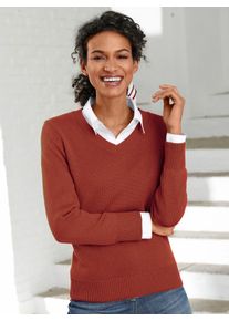 Casual Looks Damen V-Ausschnitt-Pullover "Pullover", rot, Gr. 40, unifarben, meliert, 50% Baumwolle, 50% Polyacryl, Pullover