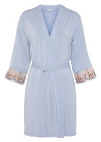Lascana Damen Kimono, Gr. 36, blau, Viskose, unifarben, Hausmäntel, mit bestickter Spitze