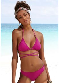Bruno Banani Damen Triangel-Bikini, lila, Gr. 34, unifarben, Microfaser, Recycling-Polyamid, Bikini-Sets, unifarben mit langem Bindeband