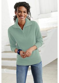 Casual Looks Damen Troyer "Pullover", grün, Gr. 38, meliert, unifarben, 50% Baumwolle, 50% Polyacryl, Pullover