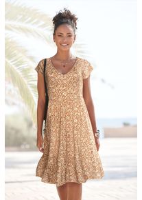 Buffalo Damen Jerseykleid, beige, modisch, Gr. 42, geblümt, Single Jersey, Obermaterial: 100% Viskose, Kleider, mit Blümchenprint und V-Ausschnitt,