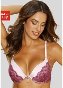 Lascana Damen Push-up-BH, Gr. 70, lila, Microtouch, Spitze, Obermaterial: 87% Polyamid, 13% Elasthan, sexy, BHs, mit verstellbarer vorderer Mitte,
