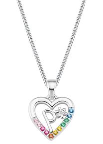 Mädchen Kette mit Anhänger "Herz/Buchstaben, 2027876", P, Silber 925 (Sterlingsilber), L: 38cm, bunt, Prinzessin Lillifee, Silber 925