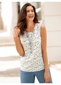 Inspirationen Damen Blusentop, beige, Gr. 40, geblümt, gemustert, mehrfarbig, bedruckt, 100% Baumwolle, Blusen