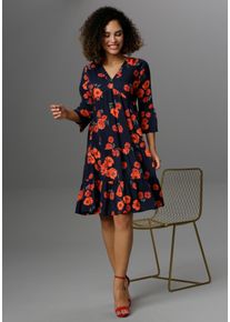 Aniston CASUAL Damen Tunikakleid, schwarz, modisch, Gr. 44, geblümt, bedruckt, Web, Obermaterial: 100% Viskose, Kleider, mit Klatschmohn-Blumen