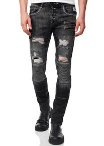 Rusty Neal Herren Slim-fit-Jeans "MISATO", grau, casual, Gr. 30, unifarben, 98% Baumwolle, 2% Elasthan, Jeans, im modischen Used-Look