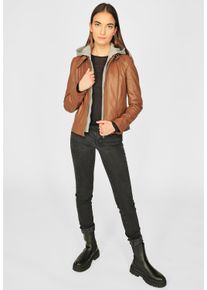 JCC Damen Bikerjacke "31021120", braun, Gr. 36, Oberstoff: 100% Lammleder / Innenfutter: 100% Polyester / Kapuze: 70% Baumwolle, 30% Polyester, Jacken