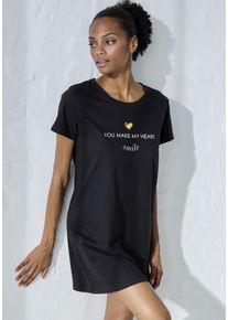Vivance Dreams Damen Sleepshirt, Gr. 36, schwarz, Single Jersey, Obermaterial: 100% Baumwolle, modisch, Kleider, mit Foliendruck
