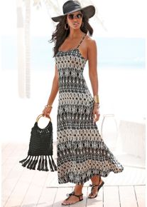 Lascana Damen Maxikleid, schwarz, modisch, Gr. 46, bedruckt, Jersey, Obermaterial: 100% Viskose, Kleider, mit Ethnodruck, Sommerkleid, Strandkleid