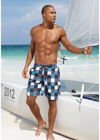 Buffalo Herren Badeshorts, blau, Gr. M, Colorblocking, bedruckt, Microfaser, Polyester, Badehosen, im trendigen Karo-Design