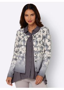 Lady Damen Cardigan, beige, Gr. 40, gemustert, mehrfarbig, bedruckt, 76% Polyester, 18% Viskose, 6% Elasthan, Strickjacken