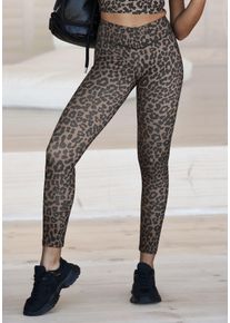 active by Lascana LASCANA ACTIVE Damen Leggings, braun, sportlich, Gr. 32, animal-print, Obermaterial: 79% Polyester, 21% Elasthan, Hosen, mit allover Druck
