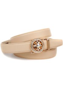 Anthoni Crown Damen Ledergürtel, beige, Gr. 100, unifarben, Leder, Gürtel, Automatik Ledergürtel in beige, Schließe mit Glitzersteinen