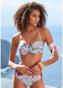 Lascana Damen Bügel-Bandeau-Bikini, grün, Gr. 34, bedruckt, floral, strukturiert, Polyamid, Bikini-Sets
