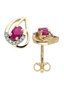 Jobo Damen Paar Ohrstecker "Ohrringe mit Rubin und 14 Zirkonia", Gelbgold 333, gold, Gelbgold 333, Ohrringe, 333 Gold