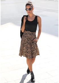 Buffalo Damen Jerseykleid, schwarz, modisch, Gr. 40, animal-print, bedruckt, Jersey, Obermaterial: 100% Viskose, Kleider, mit Paperbag-Bund und