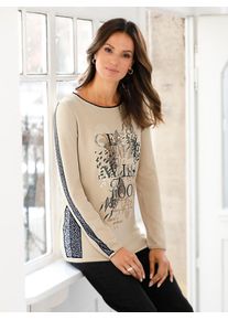 Inspirationen Damen Strickpullover "Pullover", beige, Gr. 36, bedruckt, gemustert, mehrfarbig, 70% Viskose, 24% Polyamid, 6% metallisierte Fasern,