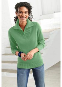 Casual Looks Damen Troyer "Pullover", grün, Gr. 38, meliert, unifarben, 50% Baumwolle, 50% Polyacryl, Pullover
