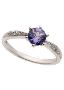 Firetti Damen Fingerring "Schmuck Geschenk Gold 585 Damenring Goldring Edelstein Farbstein", 19, 0,045 ct P2 = erkennbare Einschlüsse, Weißgold
