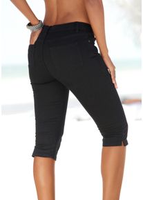 Beach Time BEACHTIME Damen 3/4-Hose, schwarz, Basic, Gr. 34, unifarben, Denim/Jeans, Obermaterial: 98% Baumwolle, 2% Elasthan, Hosen, mit Elasthan, Caprihose,