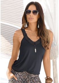Lascana Damen Strandtop, schwarz, casual, Gr. 36, unifarben, Jersey, Obermaterial: 100% Viskose. Spitze: 100% Baumwolle, Tops, mit Trägern aus