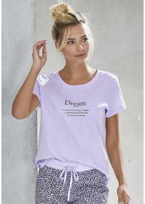 Vivance Dreams Damen Pyjamaoberteil, Gr. 36, lila, Single Jersey, Obermaterial: 100% Baumwolle, unifarben, klassisch, Shirts, mit Statementdruck