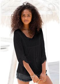 Buffalo Damen Strandshirt, schwarz, casual, Gr. 32, unifarben, Jersey, Obermaterial: 100% Viskose. Einsatz: 100% Baumwolle, Shirts, mit Stickerei und