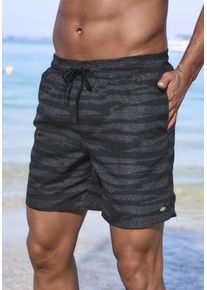 Kangaroos Herren Badeshorts, schwarz, Gr. S, bedruckt, Recycling-Polyester, Badehosen, mit Melange-Effekt