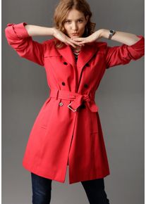Aniston CASUAL Damen Trenchcoat, rot, casual, Gr. 36, unifarben, Web, Satin, Obermaterial: 100% Baumwolle. Futter: 100% Polyester, Mäntel, mit Gürtel