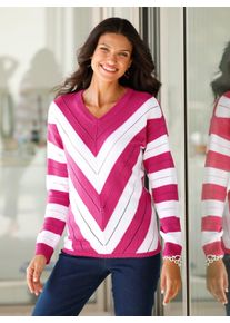 Classic Basics Damen V-Ausschnitt-Pullover "Pullover", pink, Gr. 52, gemustert, gestreift, 100% Polyacryl, Pullover