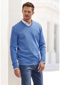 H.I.S. H.I.S Herren Strickpullover, blau, Basic, Gr. S, unifarben, Feinstrick, Obermaterial: 60% Baumwolle, 40% Polyester, Pullover, mit V-Ausschnitt,