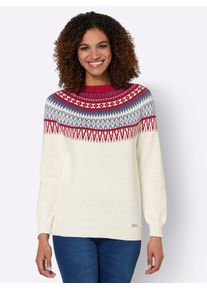 Casual Looks Damen Norwegerpullover "Pullover", rot, Gr. 40, gemustert, mehrfarbig, 100% Baumwolle, Pullover