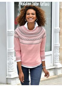Inspirationen Damen Norwegerpullover "Pullover", rosa, Gr. 38, gemustert, mehrfarbig, 100% Baumwolle, Pullover