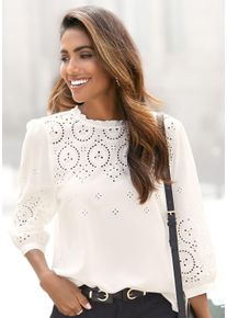 Lascana Damen Schlupfbluse, beige, modisch, Gr. 34, unifarben, Web, Obermaterial: 100% Viskose, Blusen, mit Lochstickerei und dezenten Rüschen,