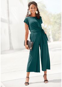Lascana Damen Culotte-Overall, blau, modisch, Gr. 36, unifarben, Jersey, Obermaterial: 95% Viskose, 5% Elasthan, Overalls, mit Knotendetail in der