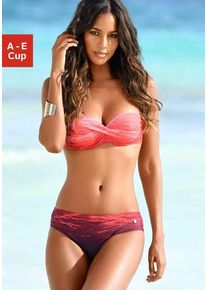Lascana Damen Bügel-Bandeau-Bikini, rot, Gr. 38, bedruckt, Farbverlauf, Polyamid, Bikini-Sets, mit Farbverlauf in Batik-Optik