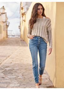 Heine Damen Strickpullover "Pullover", beige, Gr. 34, meliert, 55% Baumwolle, 45% Polyester, Pullover