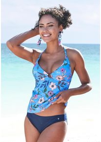 s.Oliver Damen Tankini-Top "Maya", blau, Gr. 36, floral, Polyamid, Bikini-Oberteile, mit hinten abnehmbaren Trägern