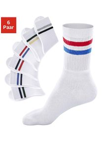 GO IN Herren Freizeitsocken, Gr. 27, weiß, Obermaterial: 60% Baumwolle, 39% Polyester, 1% Elasthan, geringelt, Socken, mit farbigen Streifen