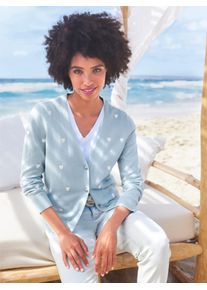 Heine Damen Cardigan, blau, Gr. 48, gemustert, mehrfarbig, 50% Baumwolle, 50% Polyacryl, Strickjacken