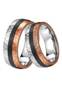 DOOSTI Trauring "Schmuck Geschenk Edelstahl Trauring Ehering Partnerring LIEBE", 48,mit Zirkonia, Edelstahl-Carbon, 7mm, rosa, Edelstahl, Carbon,