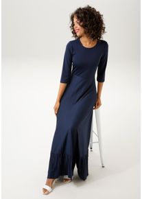 Aniston CASUAL Damen Maxikleid, blau, Gr. 48, unifarben, leicht glänzend, Web, Obermaterial: 100% Polyester, Kleider, Rockteil mit Volant aus Plissee