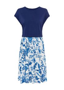 Lascana Damen Sommerkleid, blau, modisch, Gr. 42, bedruckt, Jersey, Obermaterial: 100% Viskose, Kleider, mit bedrucktem Rock, T-Shirtkleid,