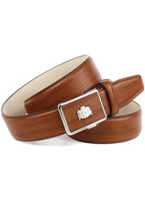 Anthoni Crown Damen Ledergürtel, braun, Gr. 115, unifarben, Leder, Gürtel, in Vintage-Optik, Schnalle mit Wappenmotiv