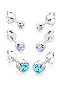 Elli Damen Ohrring-Set "(Set, 6 tlg) rund mit Kristalle", OneSize,mit Steinen, Silber 925 (Sterlingsilber), bunt, Silber 925 (Sterlingsilber),