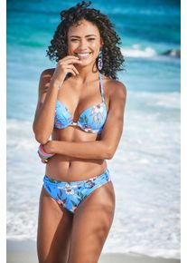 s.Oliver Damen Bikini-Hose "Maya", blau, Gr. 36, floral, Polyamid, Badehosen, mit Ziergürtel